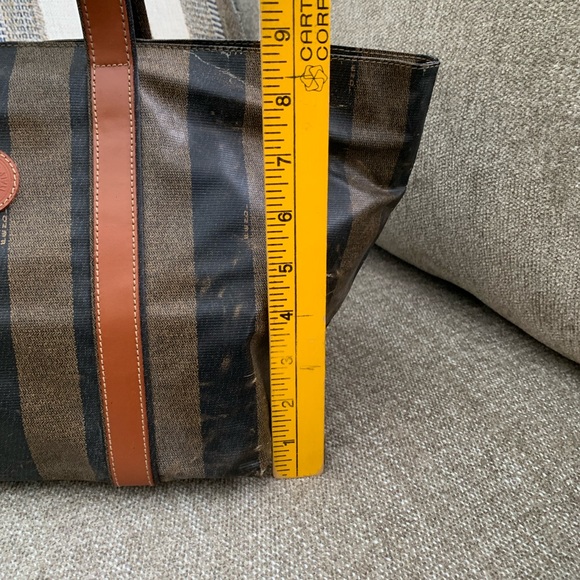 ✨ FENDI Pequin Vintage Coated Nylon Canvas and Pecan Leather Handled Tote Bag - Picture 8 of 16